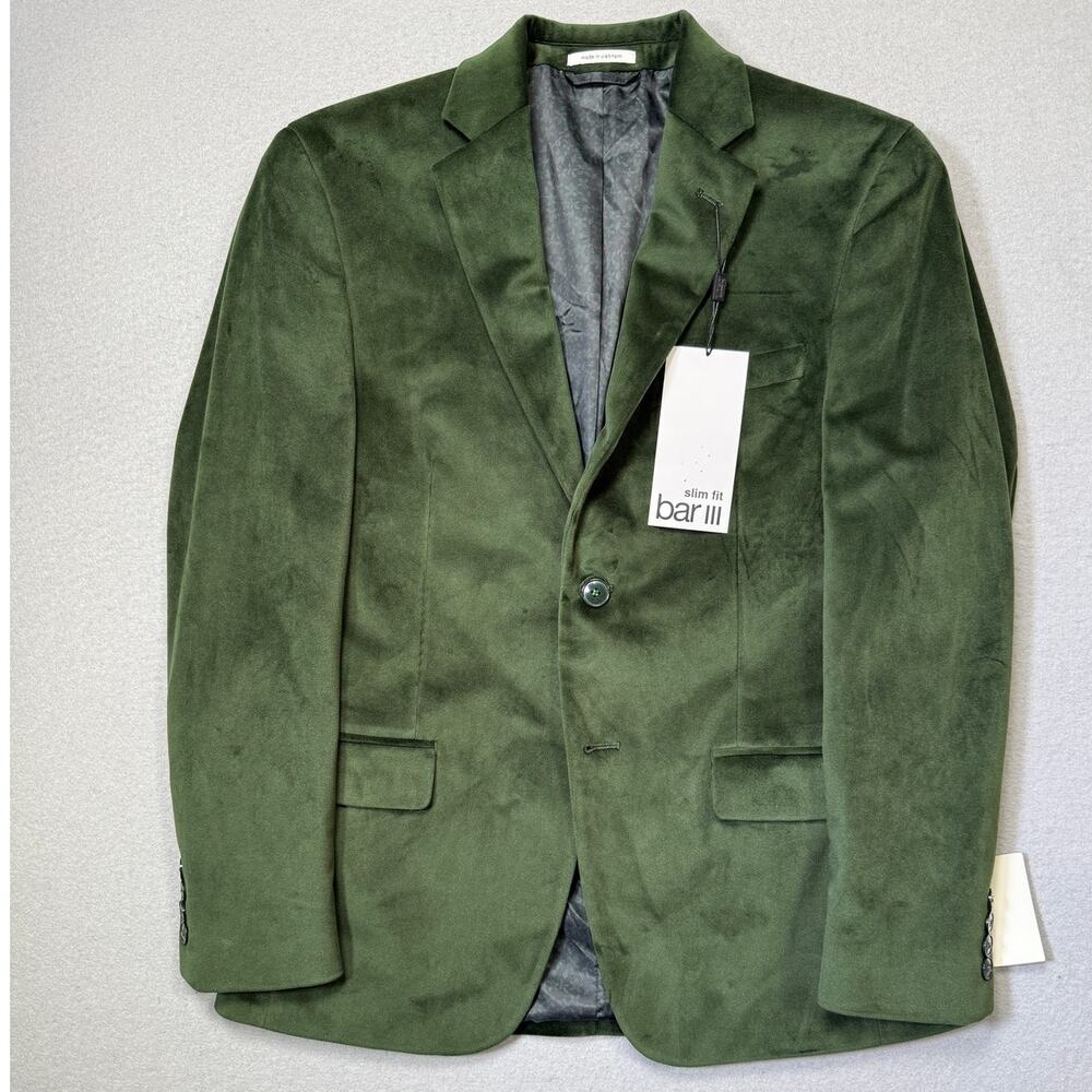 Bar III Men's Slim-Fit Velvet Sport Coat green 36S $295 NWT